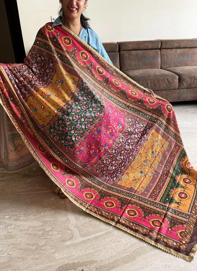 Chinnon Silk Multi Colour Festival Wear Mirror Work Pakistani Style Dupatta